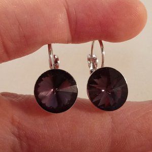 18K White Gold Filled 11mm Purple Crystal Drop Hoop Earrings Gorgeous Party Gift